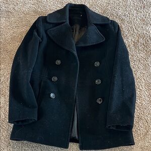 Calvin Klein Black Double-Breasted Wool Pea Coat